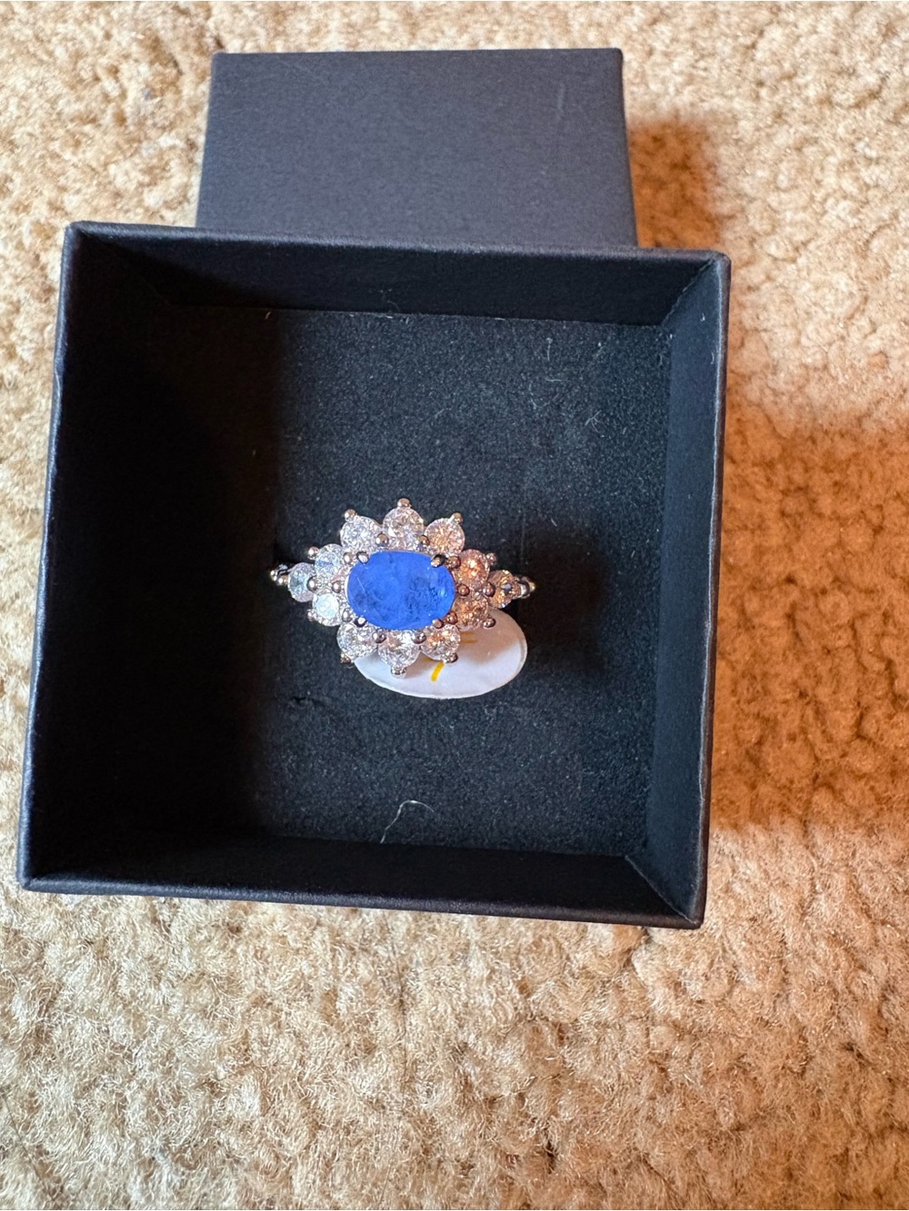 Royal Blue Crystal Halo Ring for Women